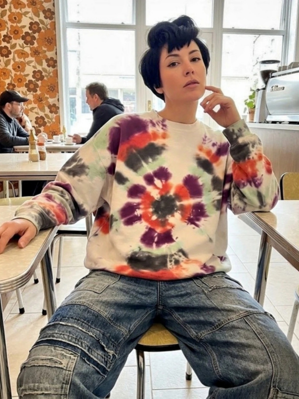 ☮ Fruit of the Loom Heavy Cotton Crewneck Sweatshirt Tie-Dye Sweatshirt Sz L